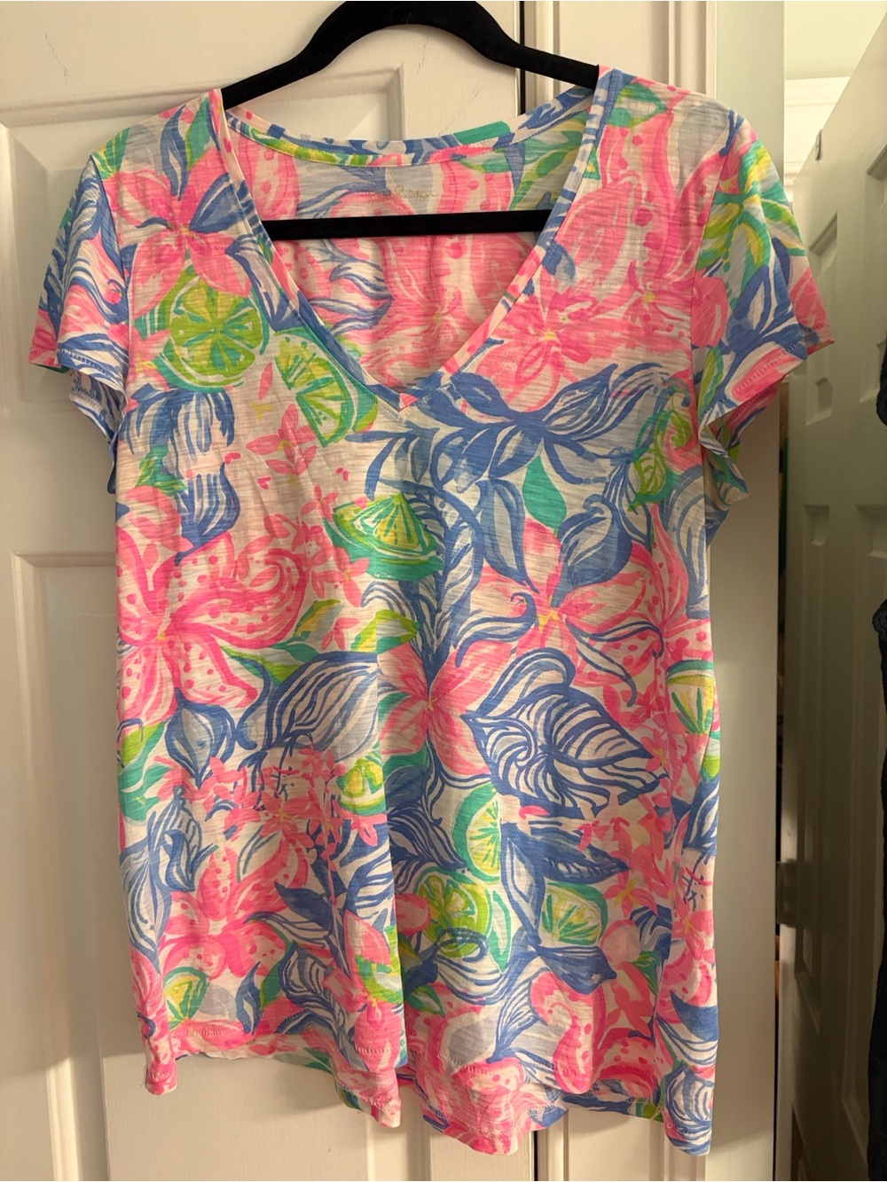 Lilly Pulitzer Pink, Blue & Green Floral Short Sleeve Top
